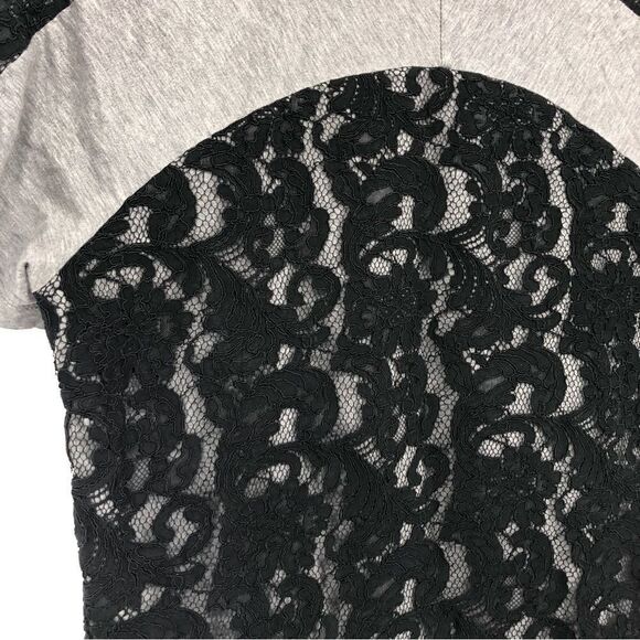 Carven Lace Appliqué Crewneck Shirt Womens Small Gray Black Short Sleeve - Picture 6 of 8